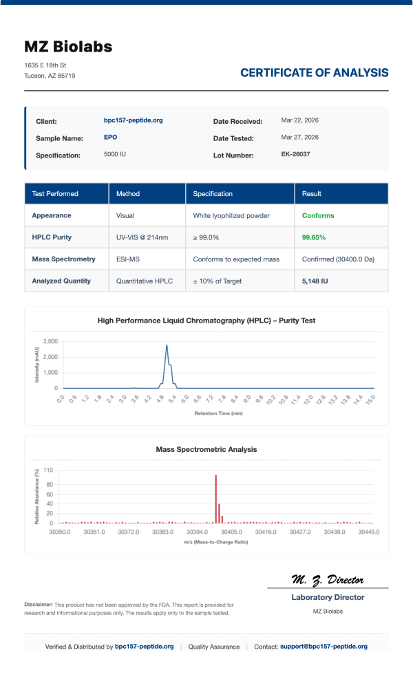 Erythropoietin (EPO) | 3000IU x 10 Vials | >99% Purity