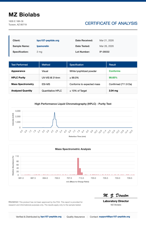 COA_Ipamorelin_IP-26032 Ipamorelin (Clean GH Secretagogue) | 2mg - 10mg Vials | >99% Purity