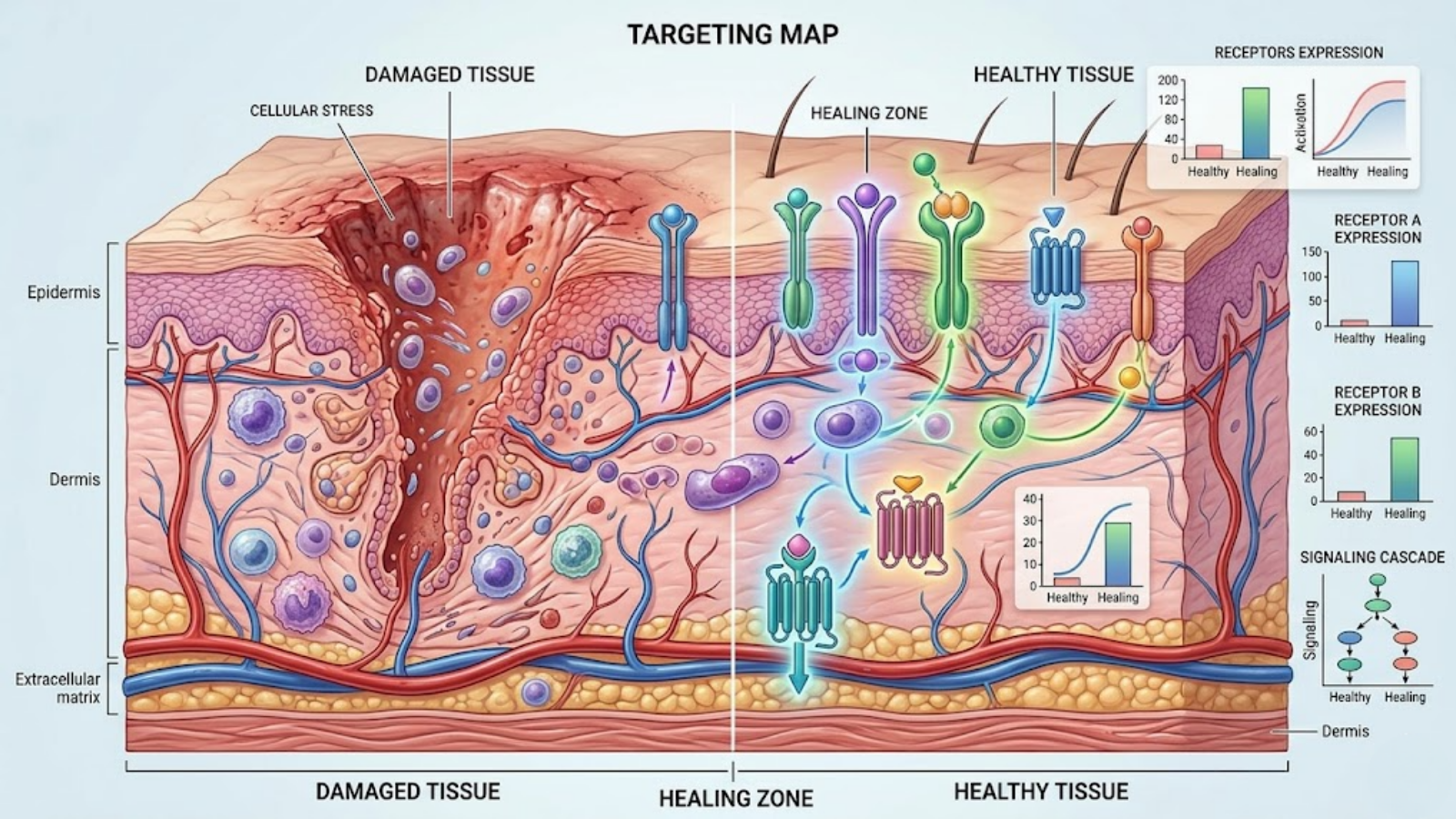 Visual physiological targeting map for TB-500 and BPC-157